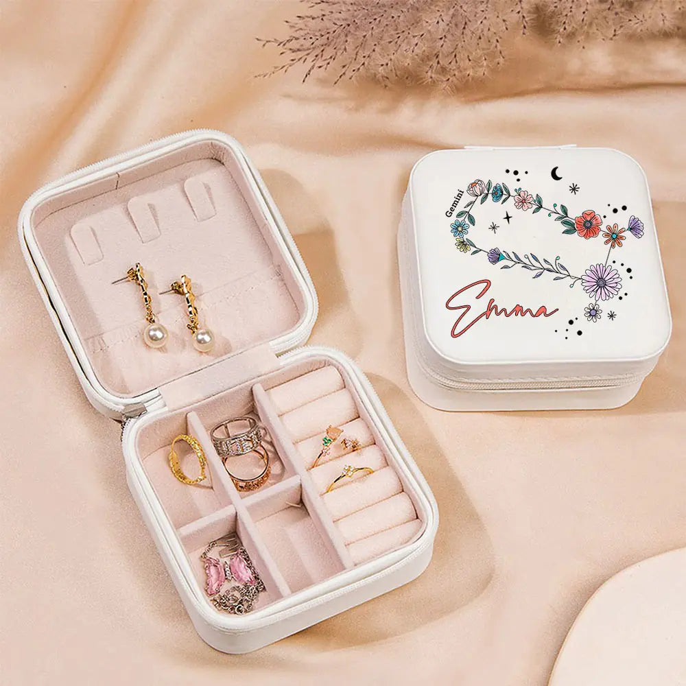 Custom Floral Zodiac Constellation Jewelry Box