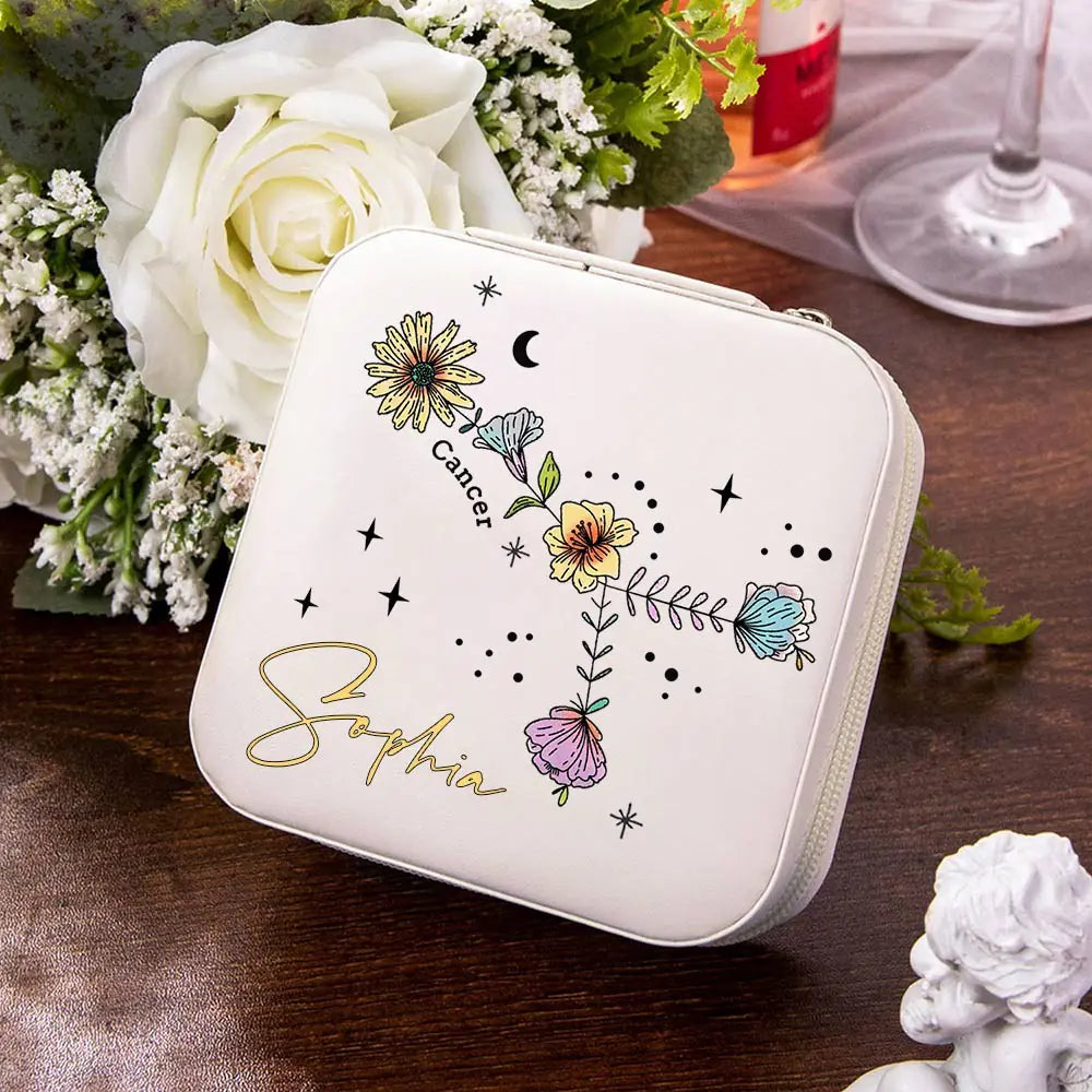 Custom Floral Zodiac Constellation Jewelry Box
