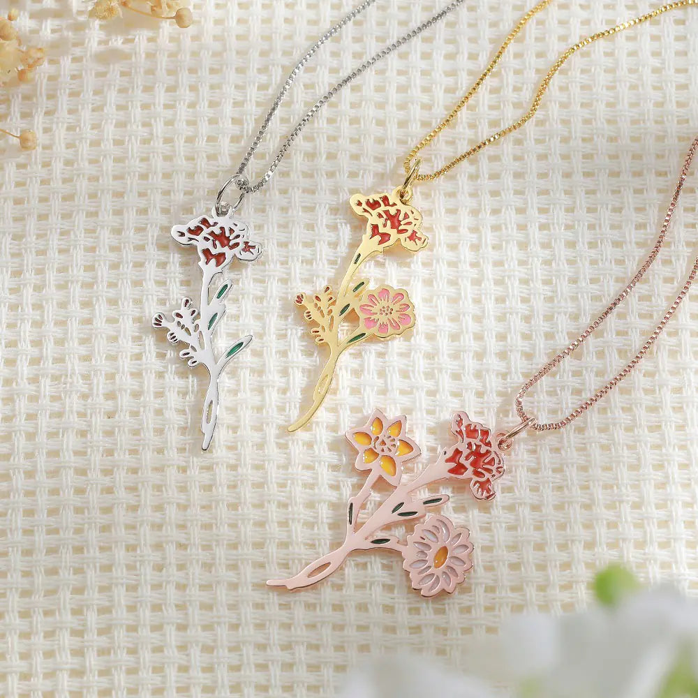 Birth Flower Bouquet Necklace