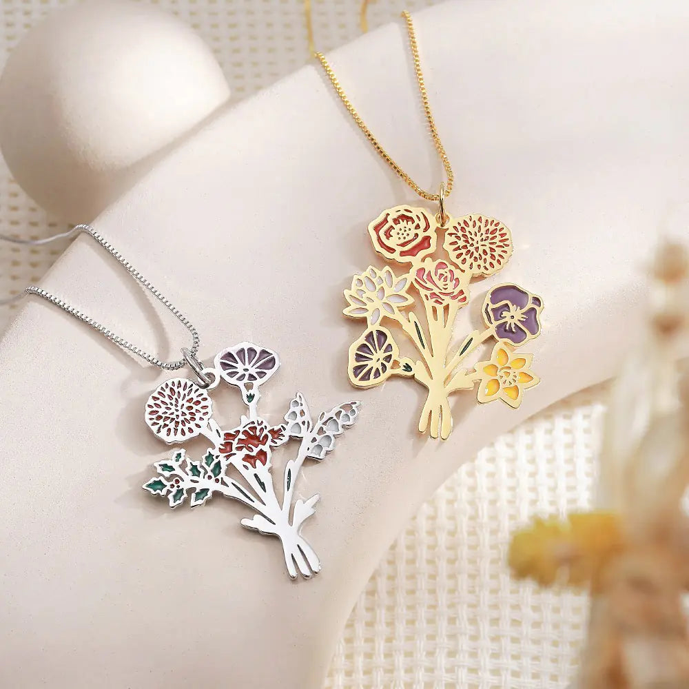 Birth Flower Bouquet Necklace