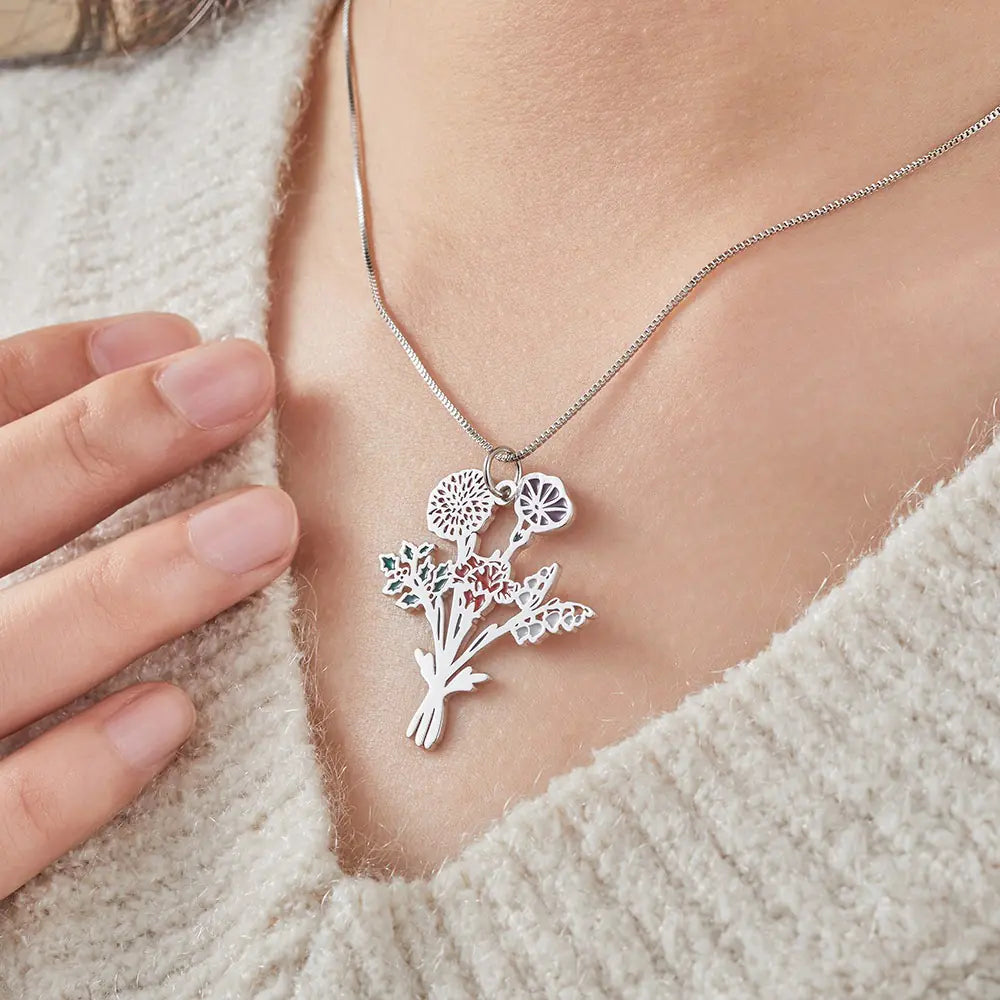 Birth Flower Bouquet Necklace