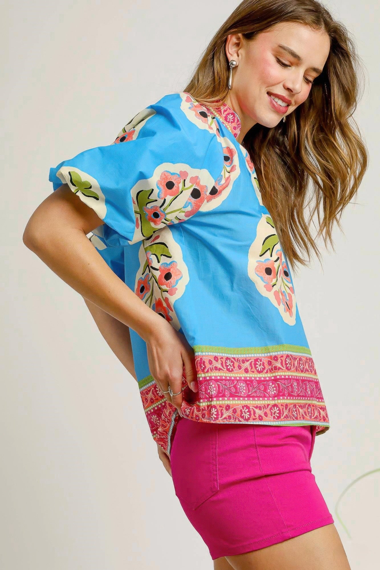 Fluorescent Boho Floral Blouse