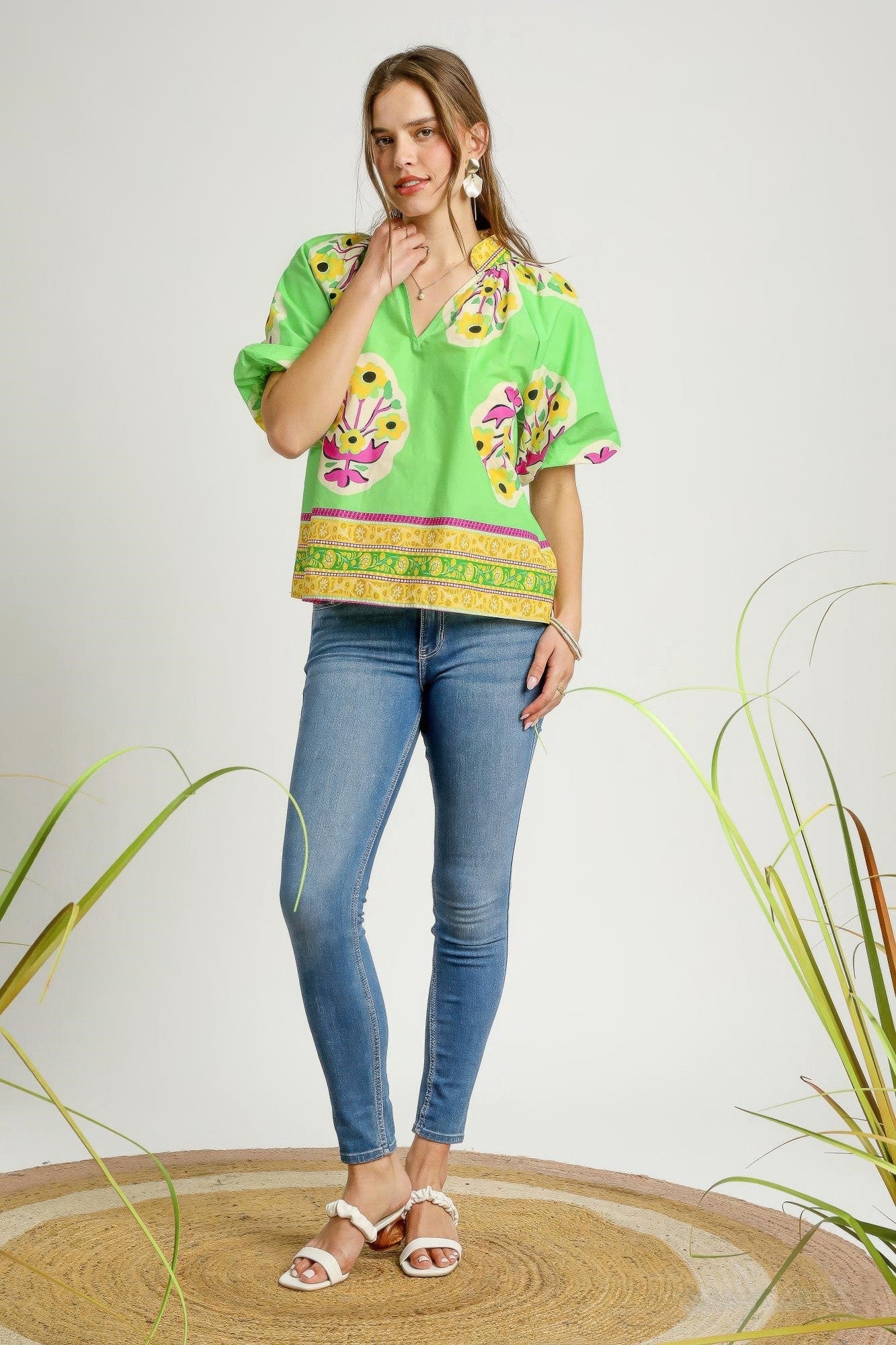 Fluorescent Boho Floral Blouse