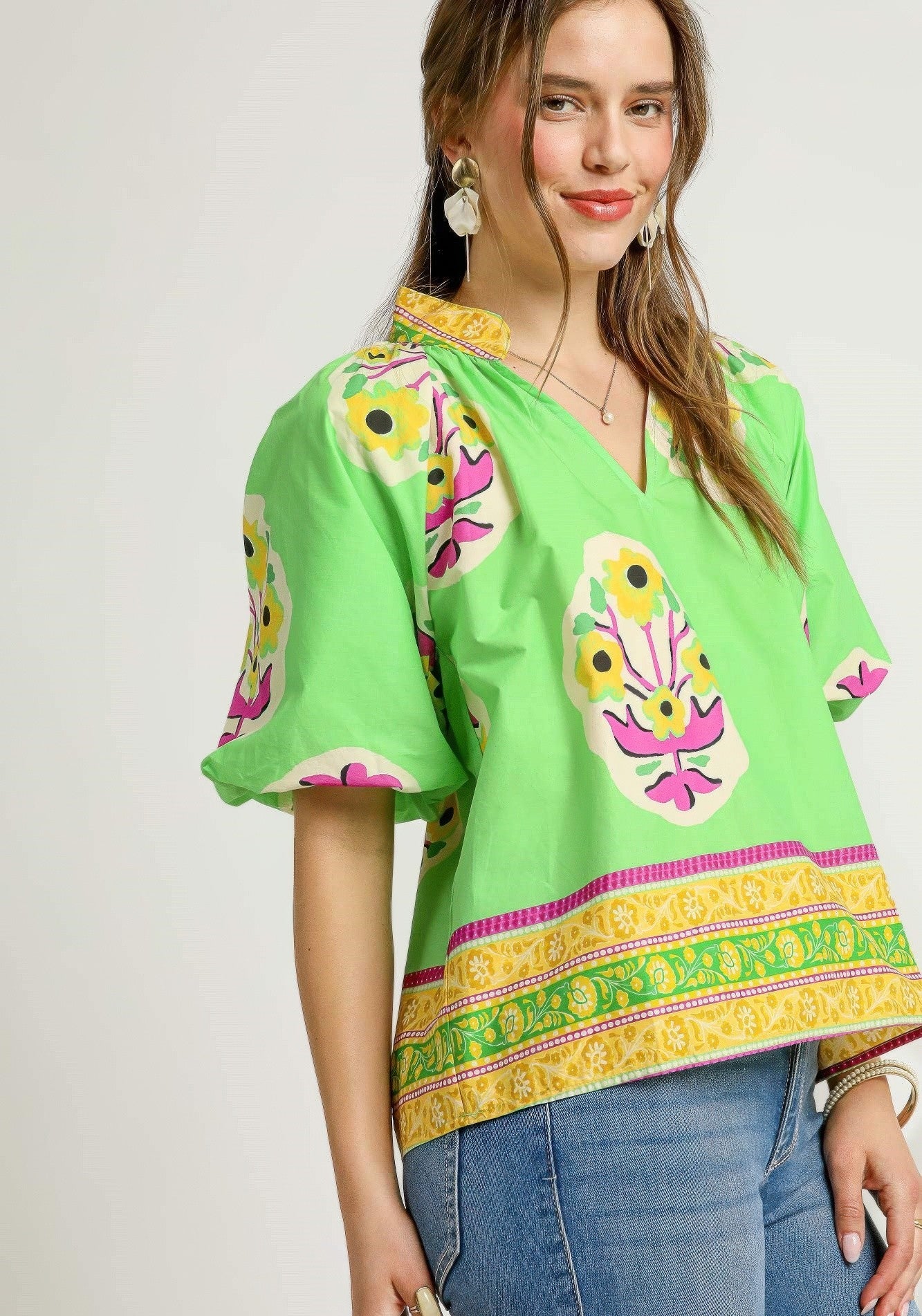 Fluorescent Boho Floral Blouse