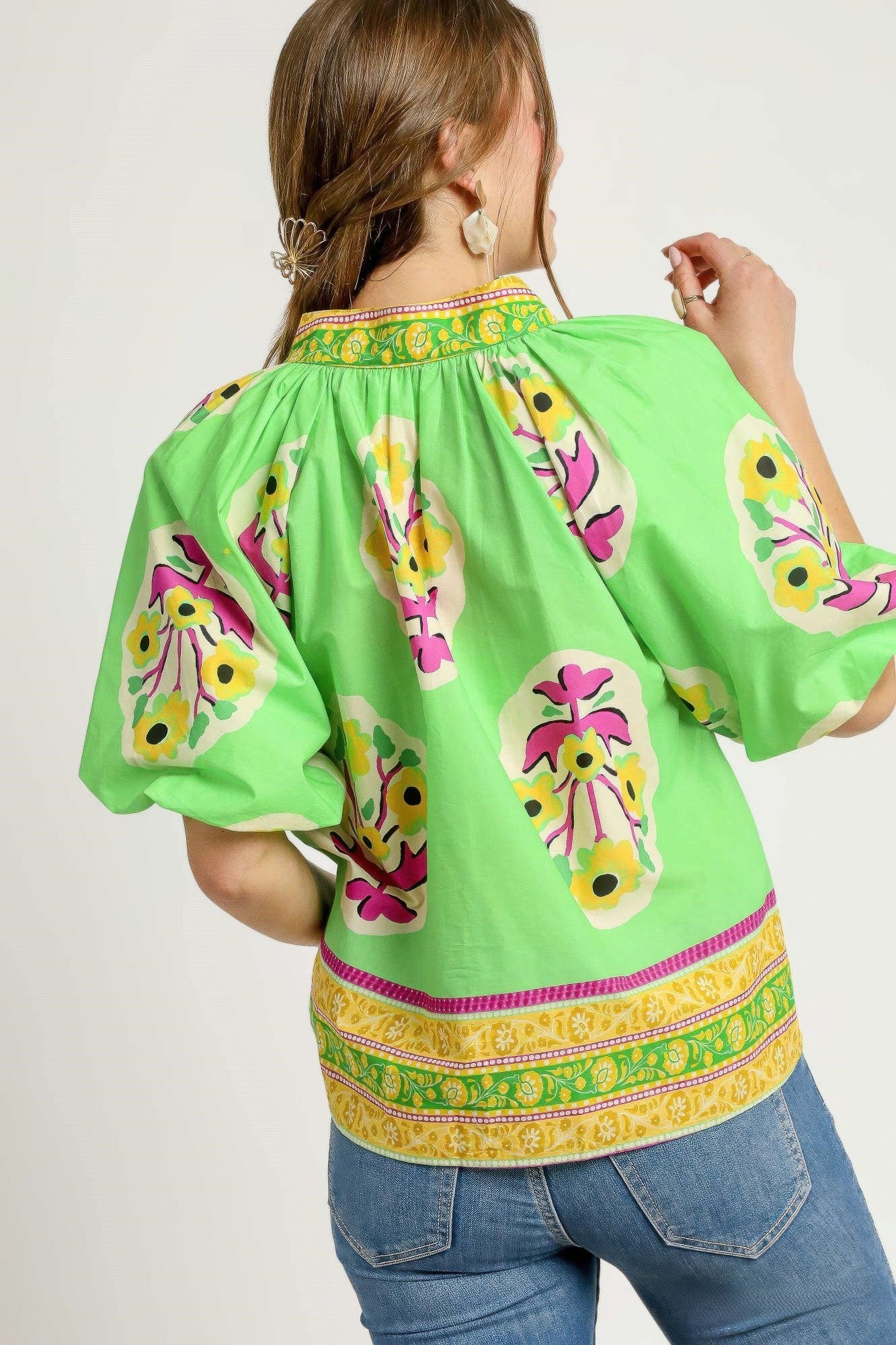 Fluorescent Boho Floral Blouse