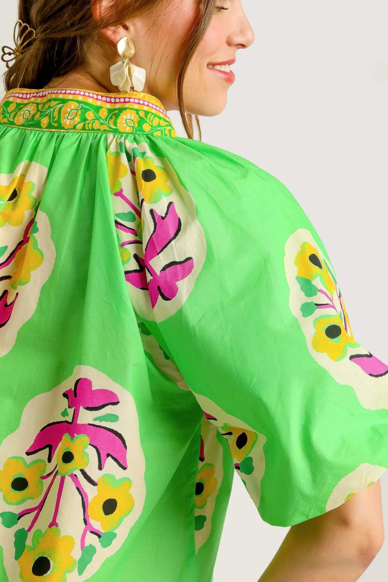 Fluorescent Boho Floral Blouse