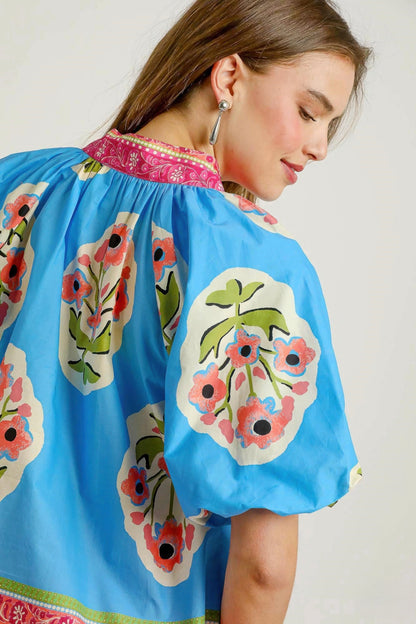 Fluorescent Boho Floral Blouse