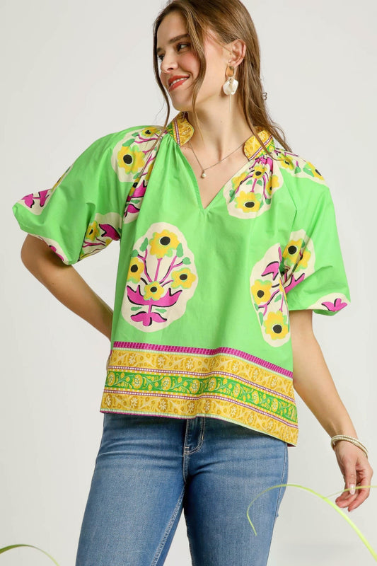 Fluorescent Boho Floral Blouse