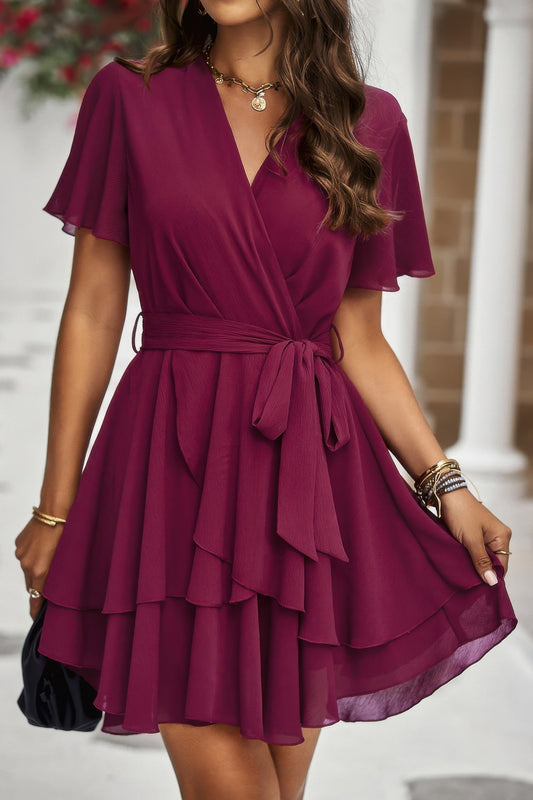 Chiffon Layered Hem Ruffle Dress